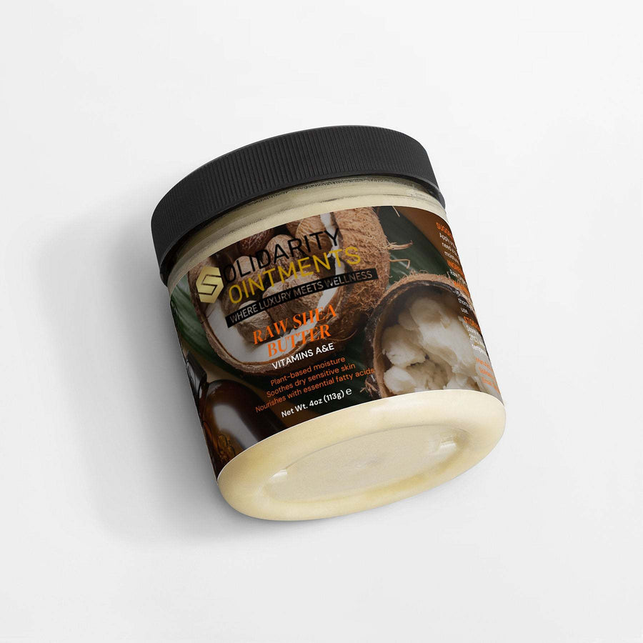 Organic Raw Shea Butter in jar; 4 oz, deeply moisturizing, vegan, cruelty-free, for skin and hair care.