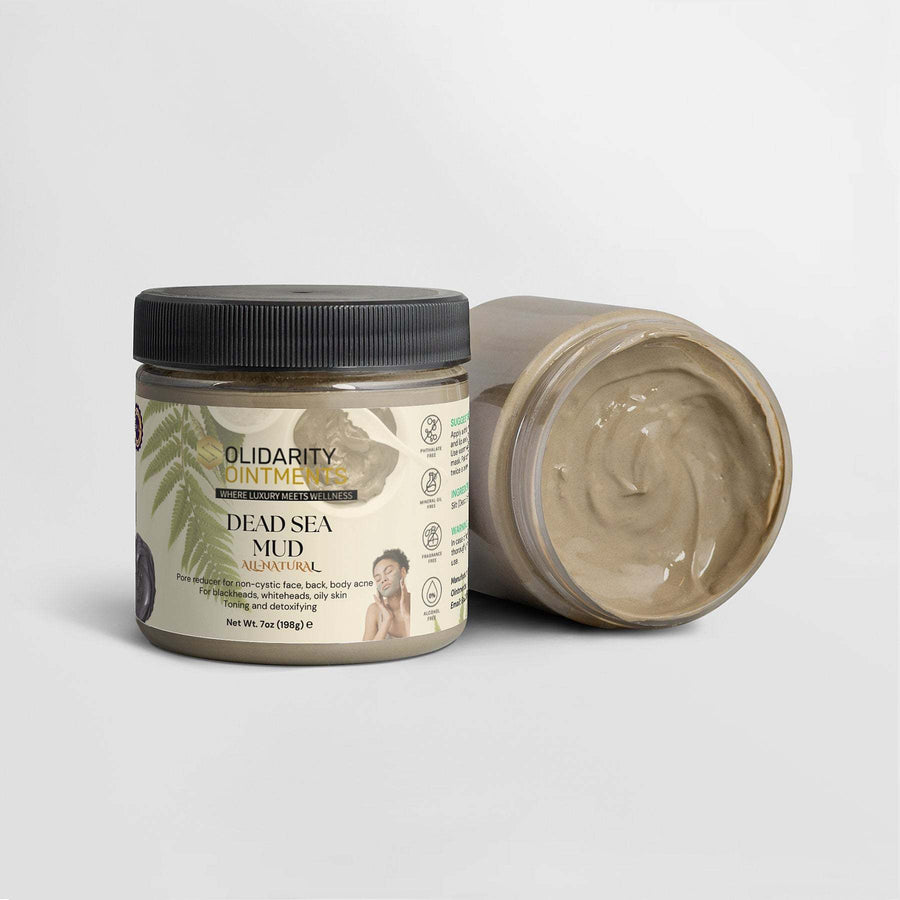 Dead Sea Mud in jar, natural skincare remedy, rich mineral formula, pore reducer.