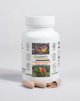 Cordyceps mushroom supplement bottle with capsules, vegan, organic, non-GMO, 60 capsules, energy support.