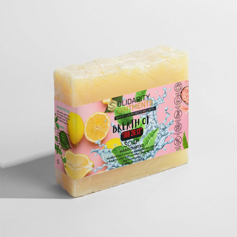 Breath of Job 26:13 Soap with eucalyptus, peppermint, and lemon essential oils for refreshing and revitalizing cleanse.