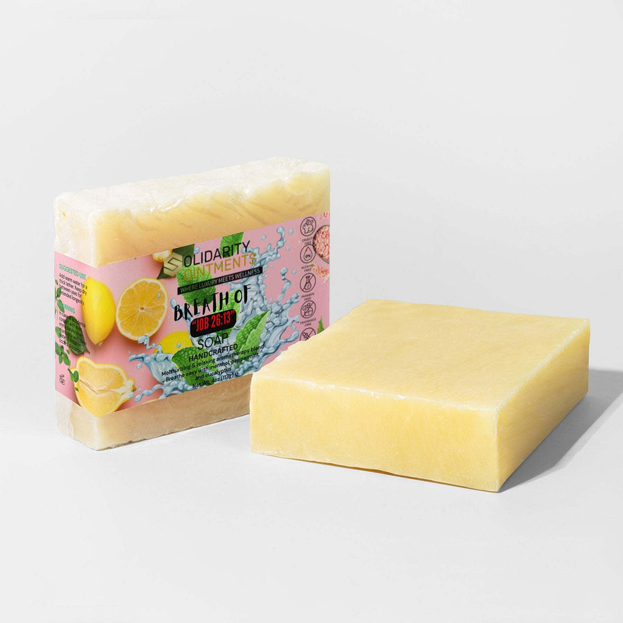 Breath of Job 26:13 Soap with eucalyptus, peppermint, and lemon essential oils for a refreshing cleanse.