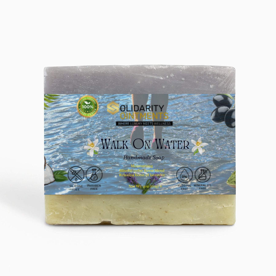 Handmade Walk on Water soap with Fir Needle and Lavender, moisturizing and calming.