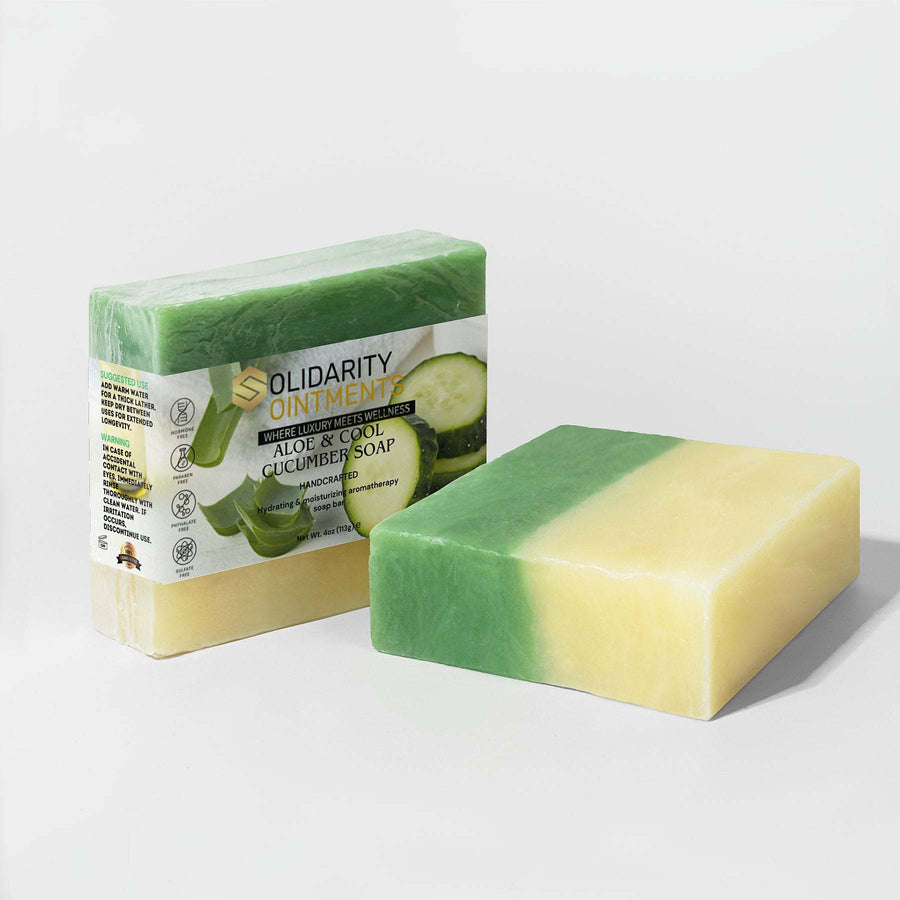 Aloe & Cool Cucumber Soap, gentle hydrating bar with aloe vera, crisp cucumber essence, ethically sourced, non-GMO, vegan-friendly, cruelty-free, 4 oz.