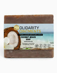 Coconut Beach Soap bar with tropical paradise scent and nourishing organic oils for sensitive skin.