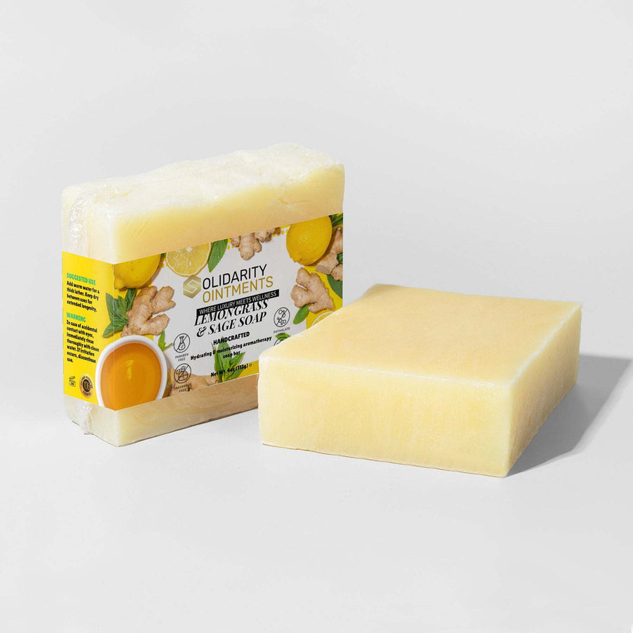 Lemongrass & Sage Soap with organic ingredients, ideal for sensitive skin, 4 oz bar.