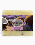 Lavender Peace Release Soap bar with lavender fields and coconut imagery, handcrafted for sensitive skin, 4oz.