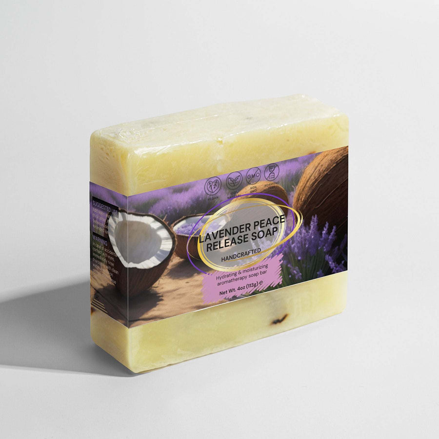 Lavender Peace Release Soap with calming lavender essence for sensitive skin, 4 oz handcrafted bar.