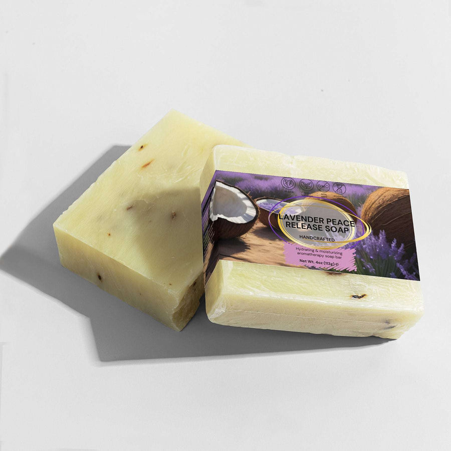 Lavender Peace Release Soap for sensitive skin, featuring calming lavender essence and rich moisturization.