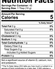 Nutrition facts label for Mushroom Coffee Fusion, 16oz: 5 calories per serving, 0g fat, 1g carbohydrate, 0g protein.